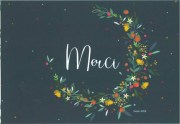 carte postale merci  couronne de fleurs sur fond vert